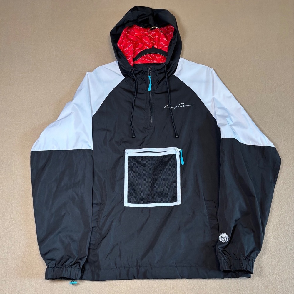 Danny Duncan Mens Black White Colorblock Quarter Zip Windbreaker Jacket Large
